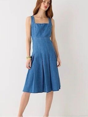 J Crew Blue Denim Square-Neck Midi Dress